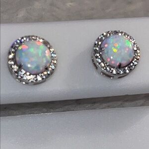 Sterling Silver White Opal Earrings